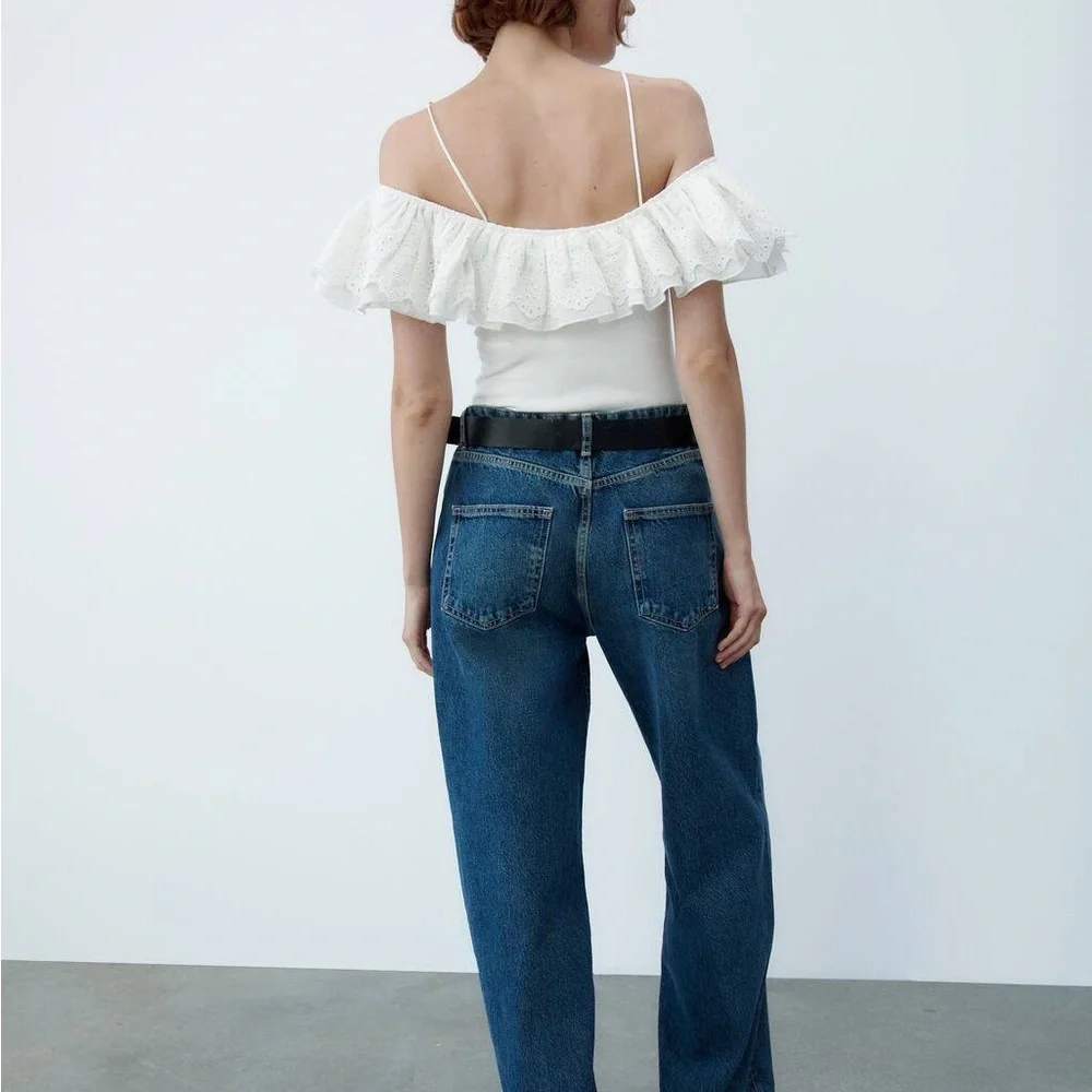 Zara matching bodysuit with embroidered ruffles white NWT - Picture 5 of 8